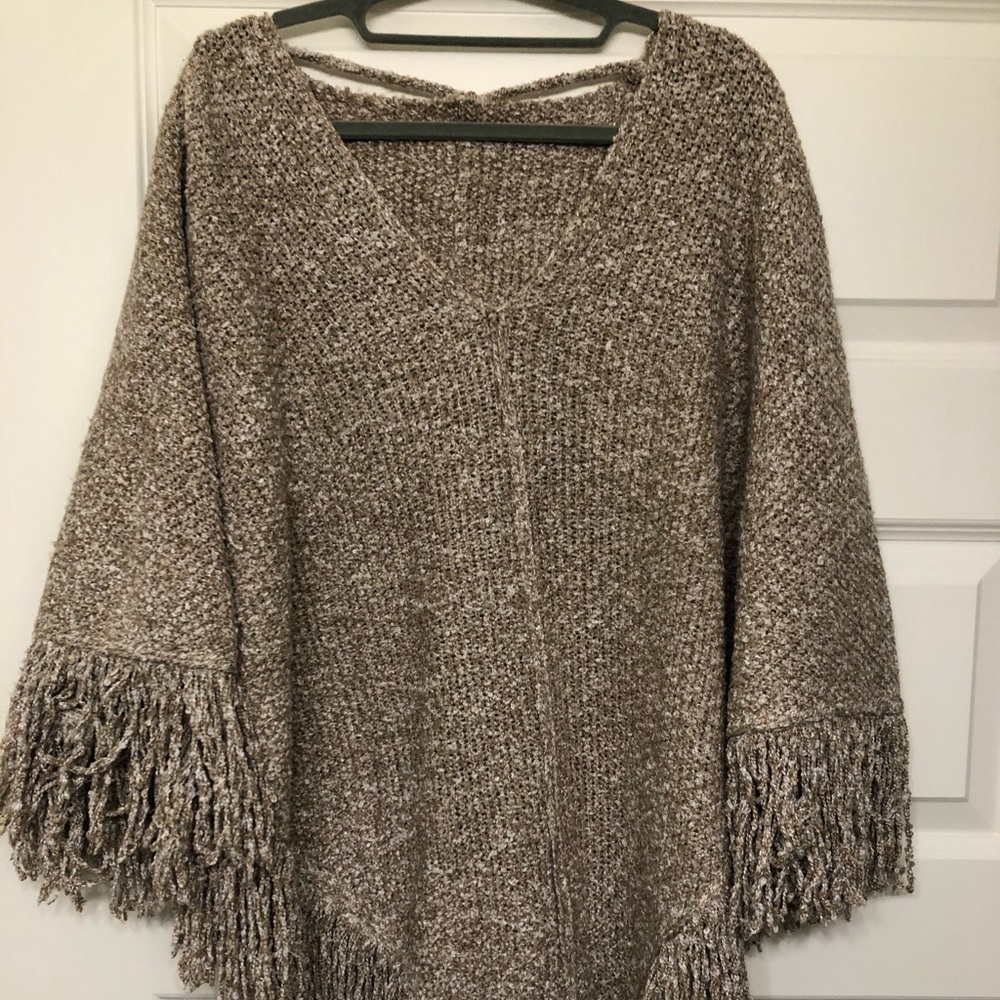 Brown/beige sweater poncho. One size fits all